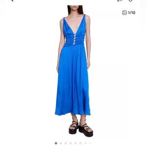 Maje Vibrant Blue Maxi Silk Dress sz 36 like new